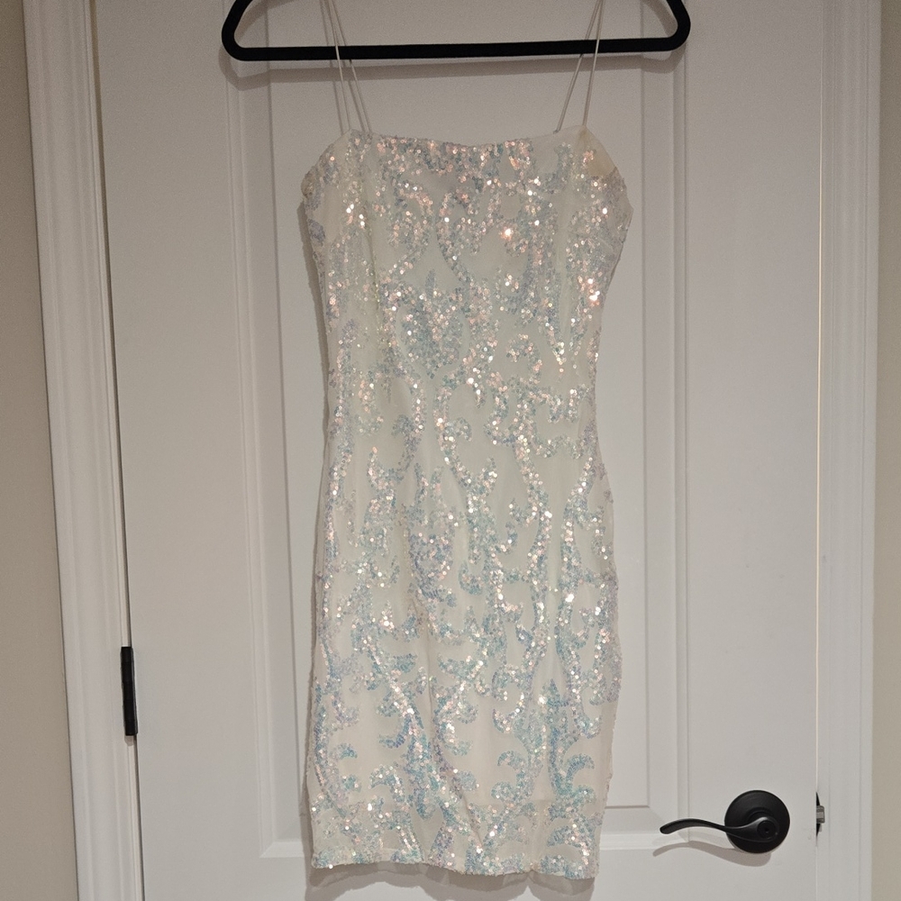 Lovely Day White and Silver Sequin Mini Dress